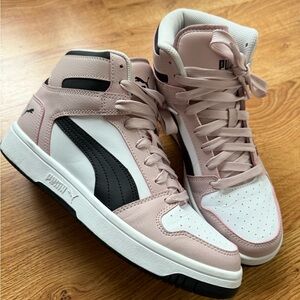 Puma Pink and White High-Tops with Black Details